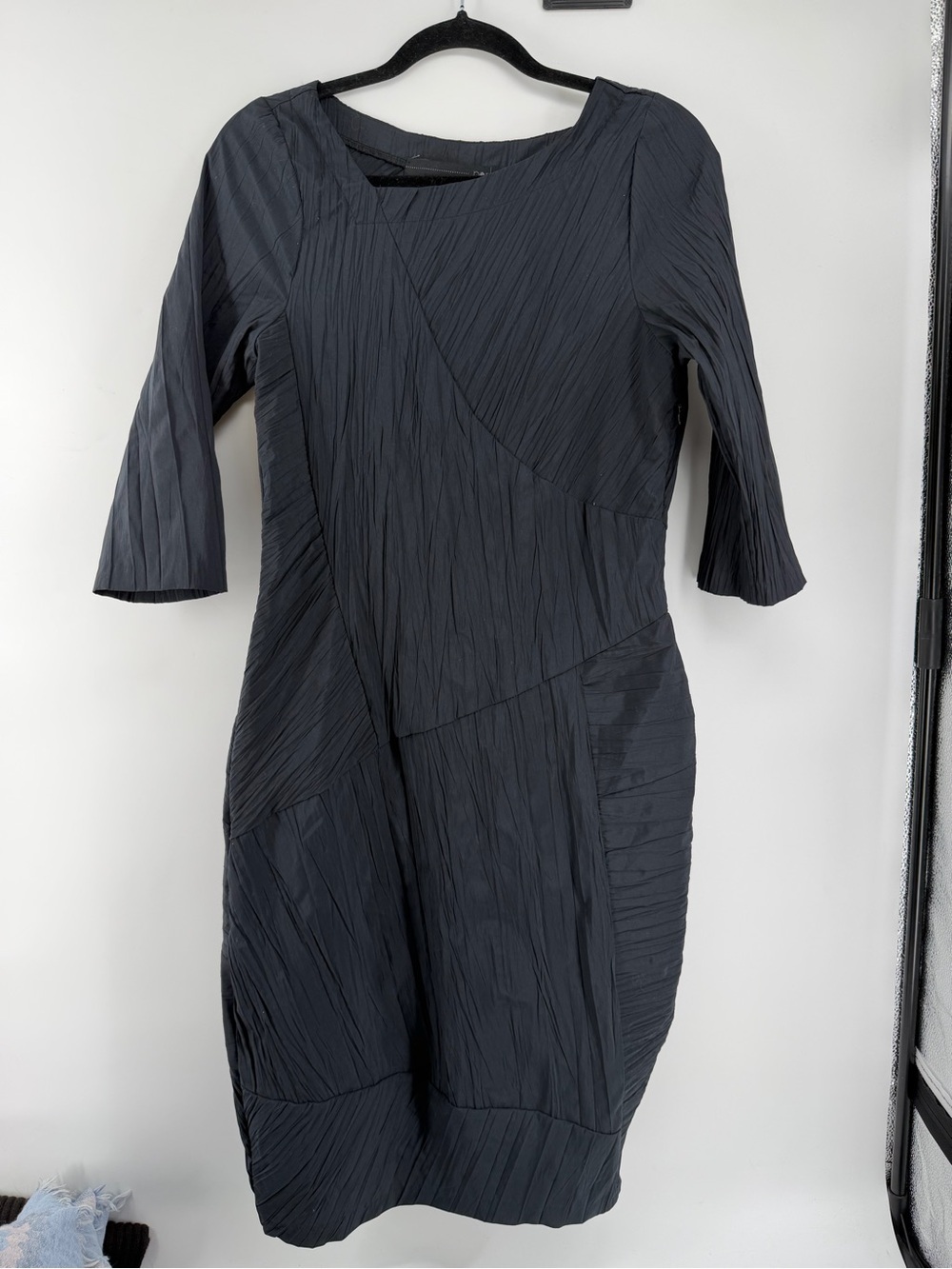 Porto San Francisco Dress Size 1 Black Crinkle Pleated Japanese Fabric Lagenlook